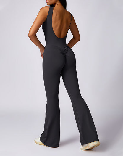 Backless Yoga Flare Jumpsuit Sleeveless Workout Romper