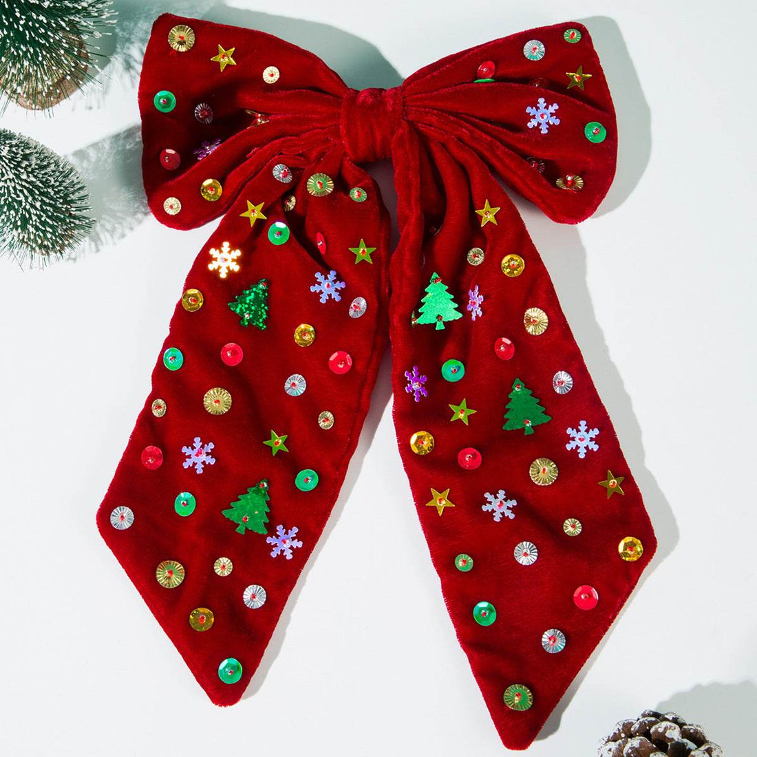 Large Glitter Velvet Christmas Hair Bow Clips