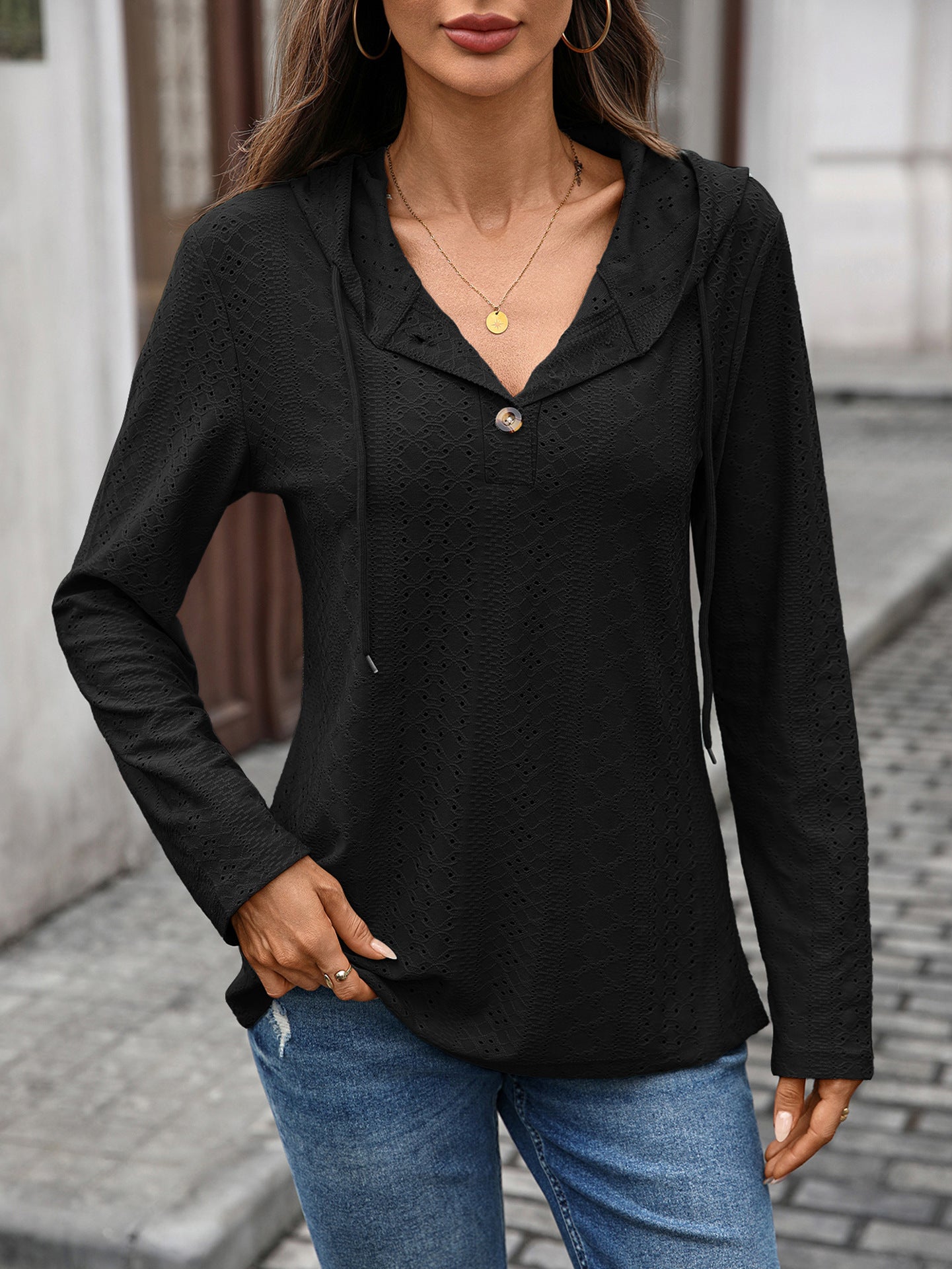 Long Sleeve Fall Drawstring Shirts Hooded Sweatshirt
