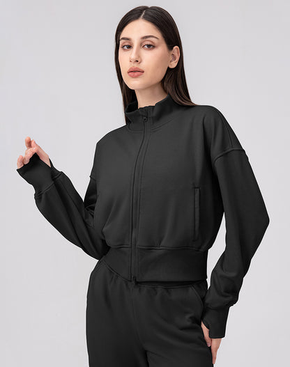 Sports Long Sleeve Hooded Loose Coat Casual Cropped Top