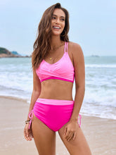 Colorblock Criss Cross Back Bikini Set