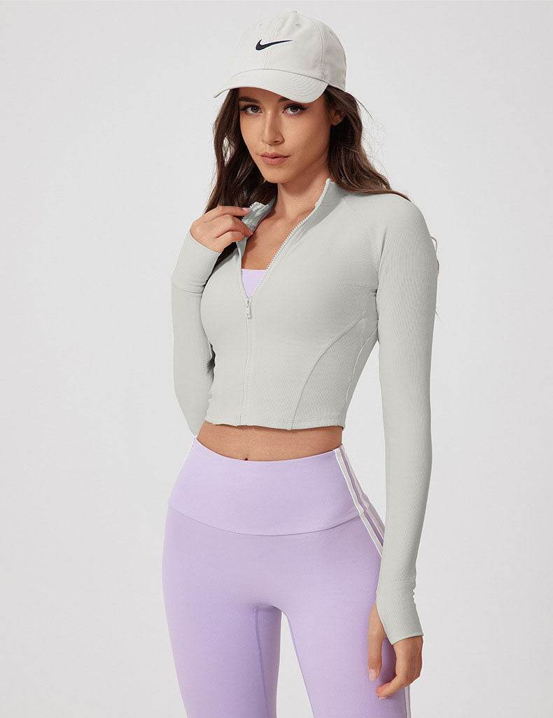 Long Sleeve Crop Sports Jacket with Thumb Hole