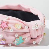 Ocean Knotted Headband with Pearl Rhinestone Starfish Shark Shell