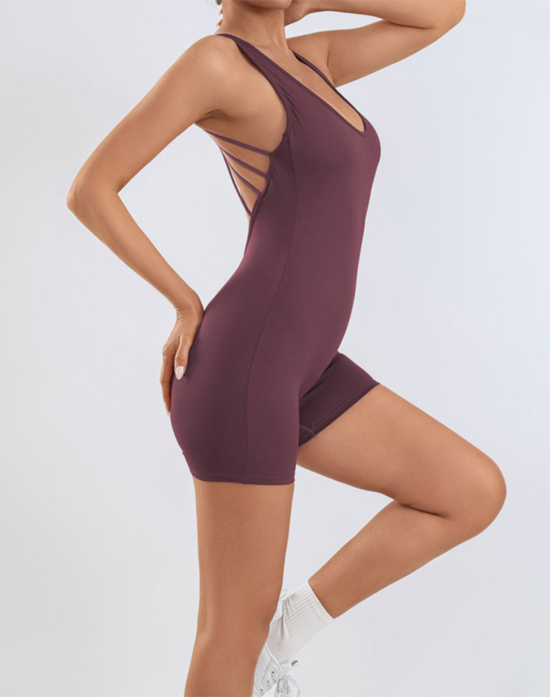 Halter Open Back Jumpsuits One Piece Yoga Short Bodysuits