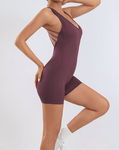 Halter Open Back Jumpsuits One Piece Yoga Short Bodysuits