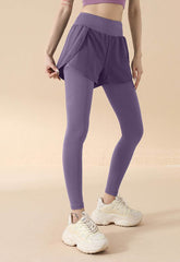 Fake Two Piece High Waist Workout Leggings with Shorts