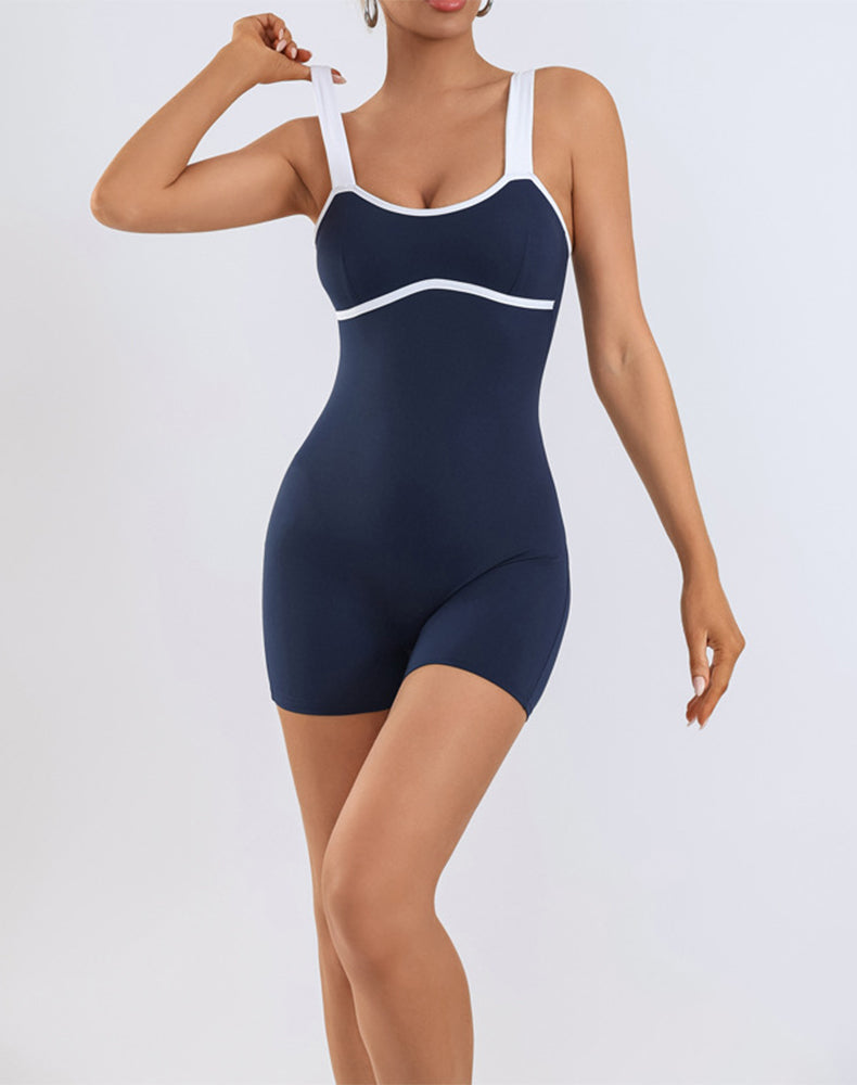 Adjustable Strap Romper Color Blocking Shorts Jumpsuit