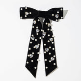 Velvet Bow Hair Clip with Heart Shaped Diamond and Pearls