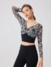 Floral Print Long Sleeve Workout Mesh T-Shirt