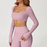 Square Neck Yoga Crop Tops Long Sleeve T-Shirt
