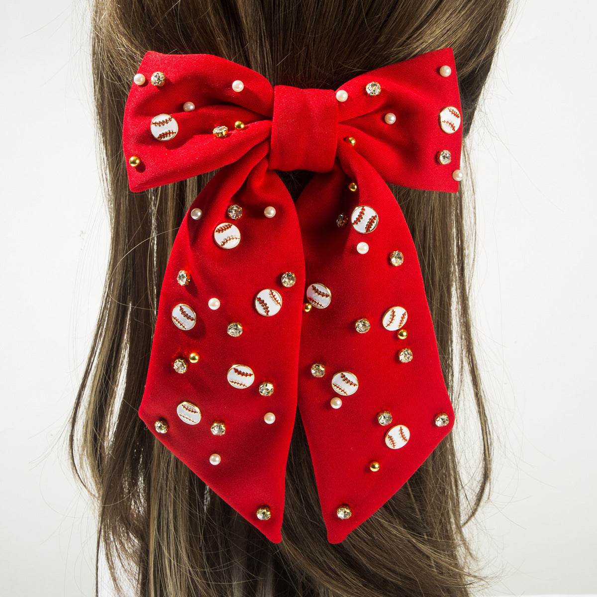 Game Day Hair Bow Clips Rhinestone Baseball Hair Accessories