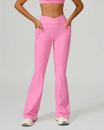 Cross Waist Yoga Flared Pants with Pockets