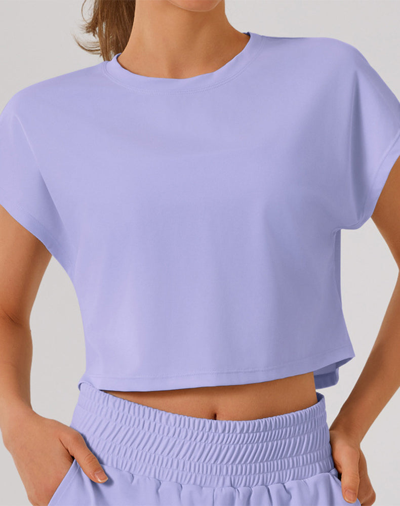 Crewneck Loose Crop Tops Batwing Short Sleeve T-Shirts