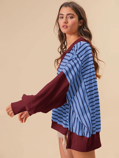 Stripe Color Block Loose Fit Sweatshirt | Trendy &amp; Comfortable Style