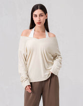 Loose V Neck Loose Long Sleeves T-Shirts Casual Yoga Tops