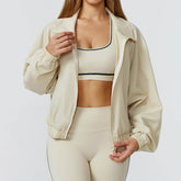 Full Zip Athletic Jacket Cropped Coats with Pockets