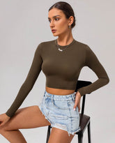 Basic Long Sleeve Fitted Crop Tee Shirt