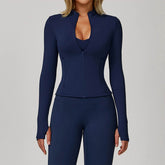 Zip Up Workout Jacket Long Sleeve Athletic Coat with Pockets