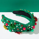 Christmas Knotted Headband with Embellished Crystals and Pearls