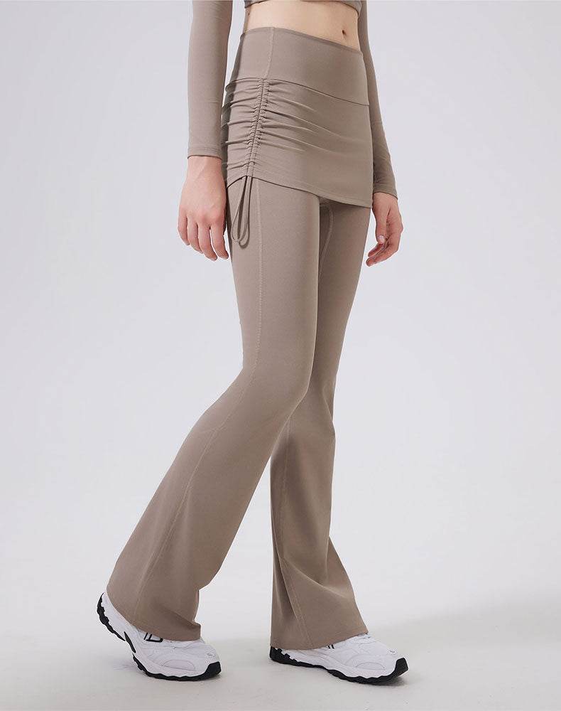 High Waisted Athletic Fake Two Pieces Flare Pant with Skirt