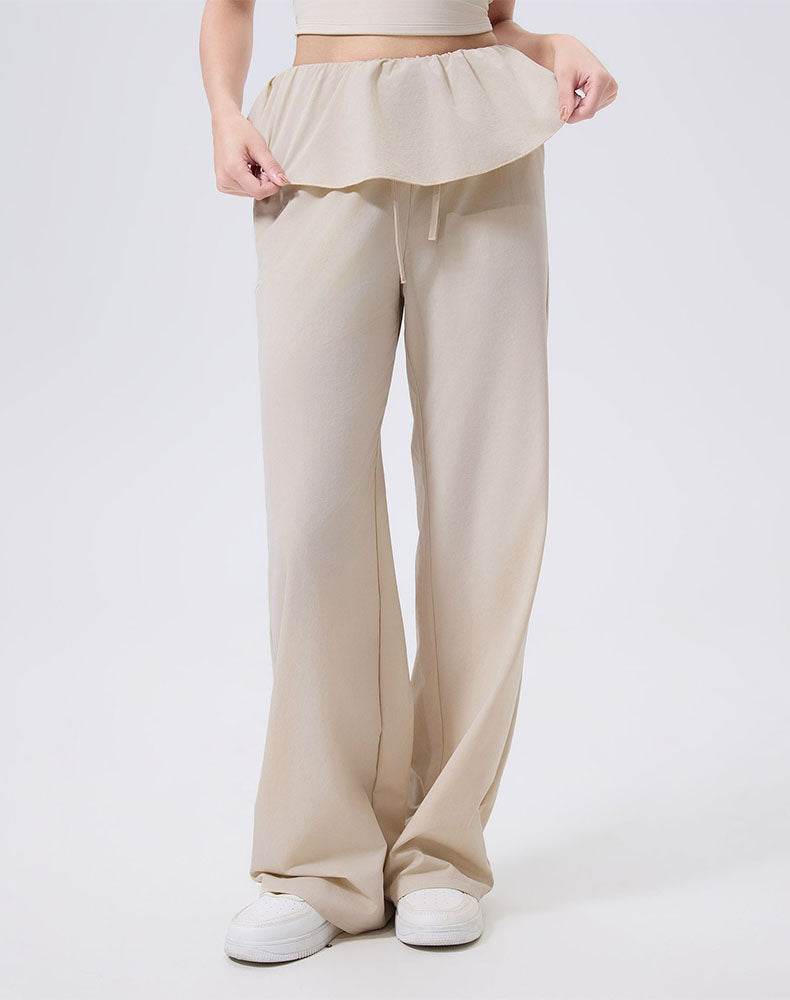 Ruffle Trim Wide Leg Casual Pants Sweatpants with Pockets