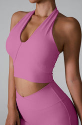 V Neckline Yoga Crop Tank Tops with Built-in Bra Pad