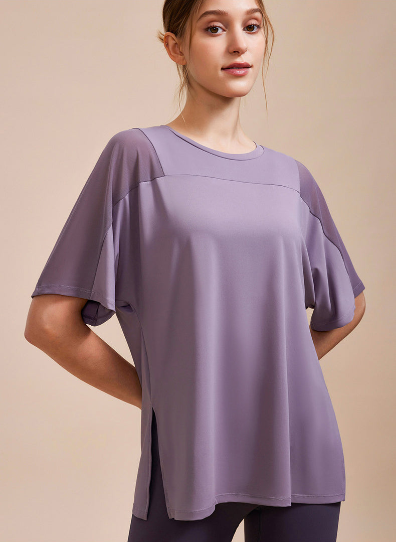 Mesh Splicing Short Sleeved Sports Loose T-Shirt