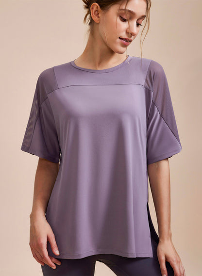 Mesh Splicing Short Sleeved Sports Loose T-Shirt
