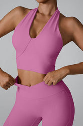 V Neckline Yoga Crop Tank Tops with Built-in Bra Pad