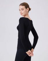 V Neck Twist Knot T-Shirts Long Sleeve Split Slim Fit Tops