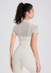 Mesh Fitness Crop T-Shirts with Built-in Chest Pad