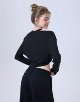 Long Sleeve Fake Two Piece Crop Top V Neck Yoga T-Shirt