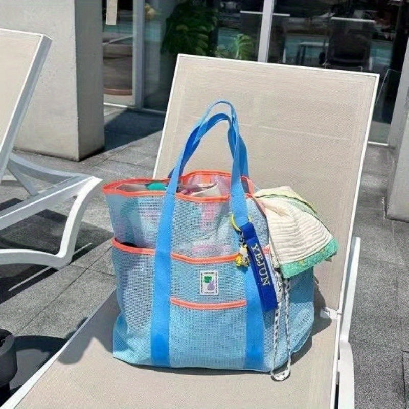 Contrast Color Mesh Beach Bag