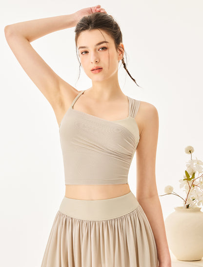 Asymmetrical Shoulder Straps Mesh Tank Top Criss Cross Shirt