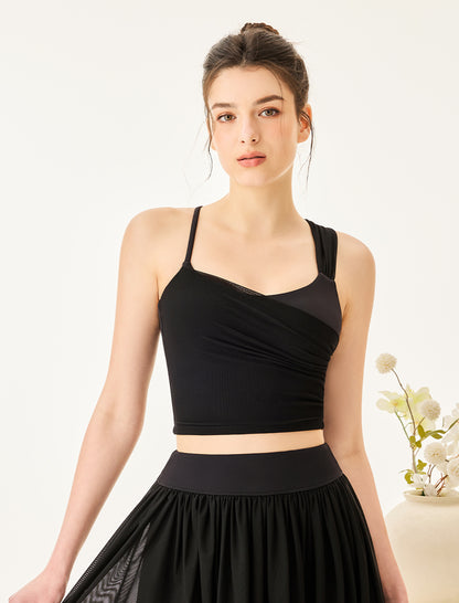 Asymmetrical Shoulder Straps Mesh Tank Top Criss Cross Shirt