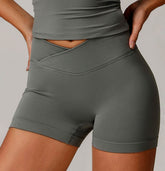 High Waisted Crossover Solid Athletic Shorts