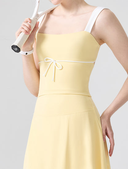 Color Blocked Tank Top Open Back Shirt with Built-in Bra Pad