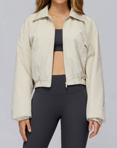 Stand Collar Casual Jacket Long Sleeve Tight Hem Crop Tops