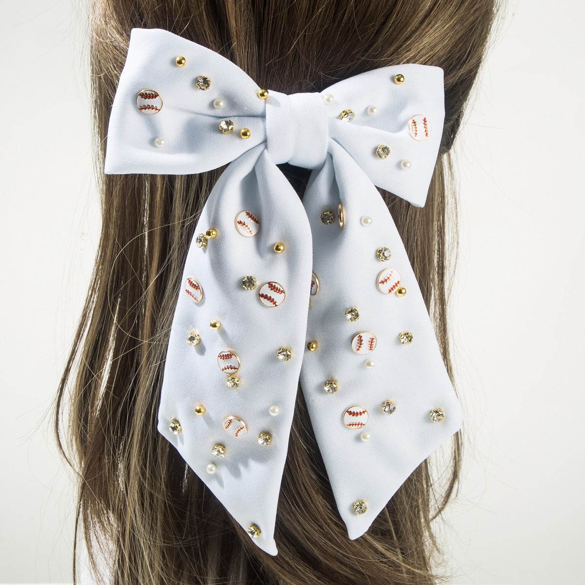 Game Day Hair Bow Clips Rhinestone Baseball Hair Accessories