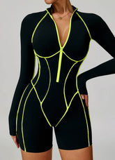 Three Dimensional Line Sports Backless Short Jumpsuit
