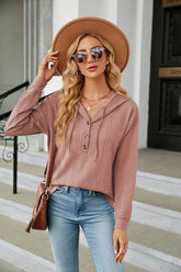 Button Hooded Sweatshirt Loose Long Sleeve Casual Tops