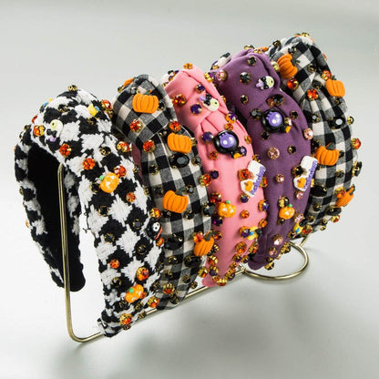 Halloween Crystal Knotted Headband Pumpkin Hair Accessories