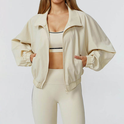 Full Zip Athletic Jacket Cropped Coats with Pockets