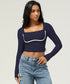 Square Neck Long Sleeve Slim Fitted Crop T-Shirt