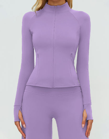 Cropped Athletic Jacket with Pockets and Thumb Holes