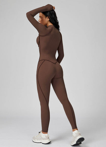 Long Sleeve Zip Front Sport Jumpsuits One Yoga Rompers