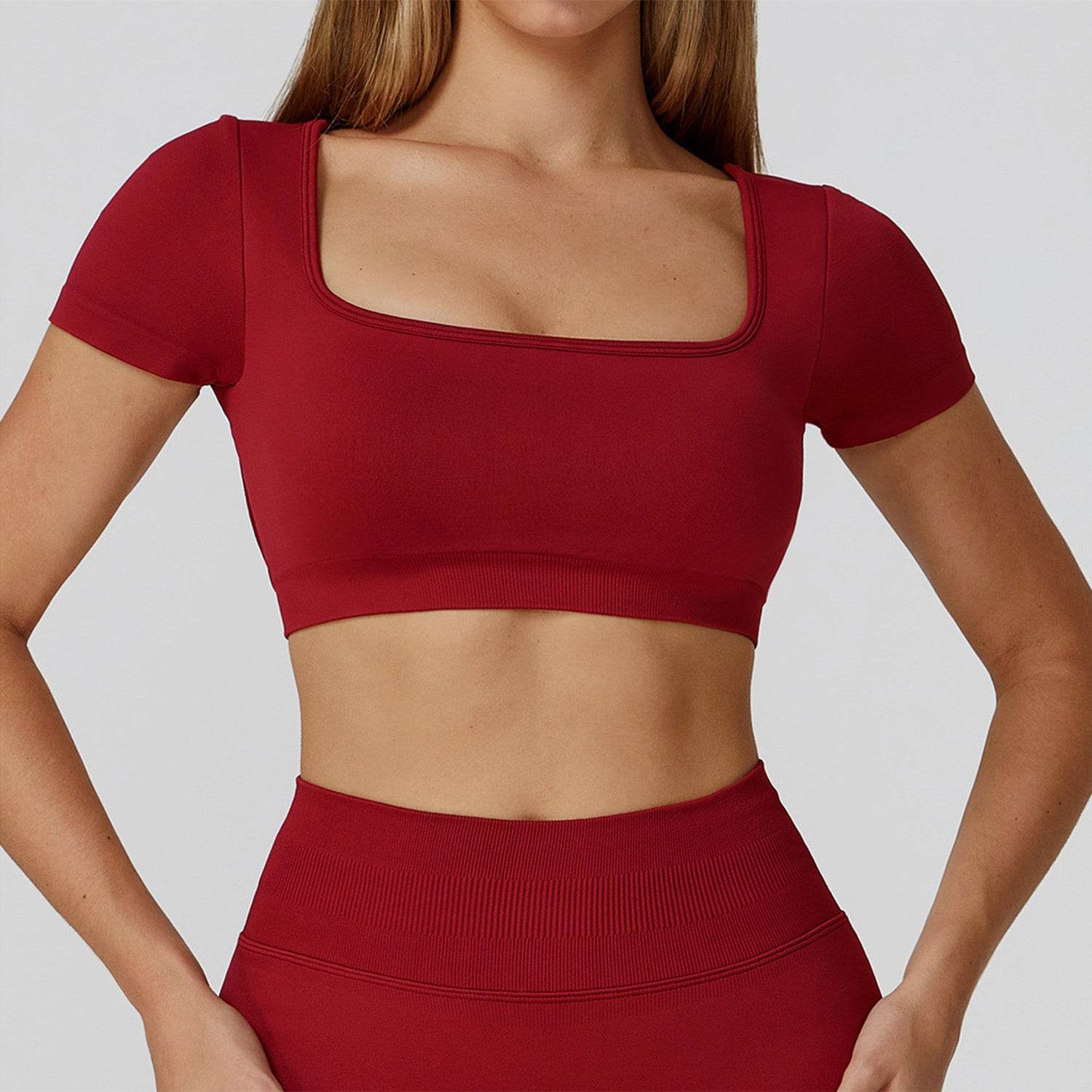 Short Sleeve Crop Top Yoga T-Shirt with Built in Bra