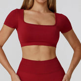 Short Sleeve Crop Top Yoga T-Shirt with Built in Bra
