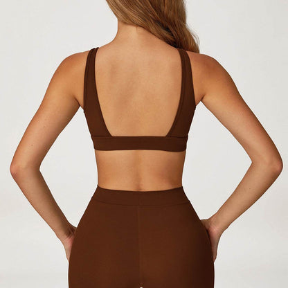 Deep V-Neck Sports Bra with Removable Bra Pad