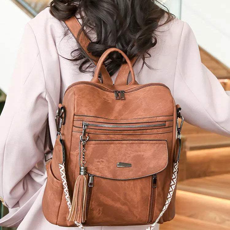 PU Leather Big Capacity Backpack With Tassels | Stylish and Spacious